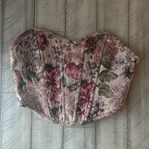 Altar'd State Cream Lined Floral Trim Bustier Top Size XS